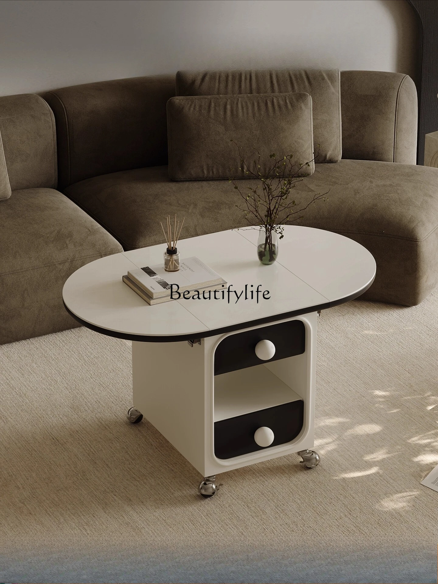 

Movable folding coffee table rock slab living room household small apartment designer sofa side trolley