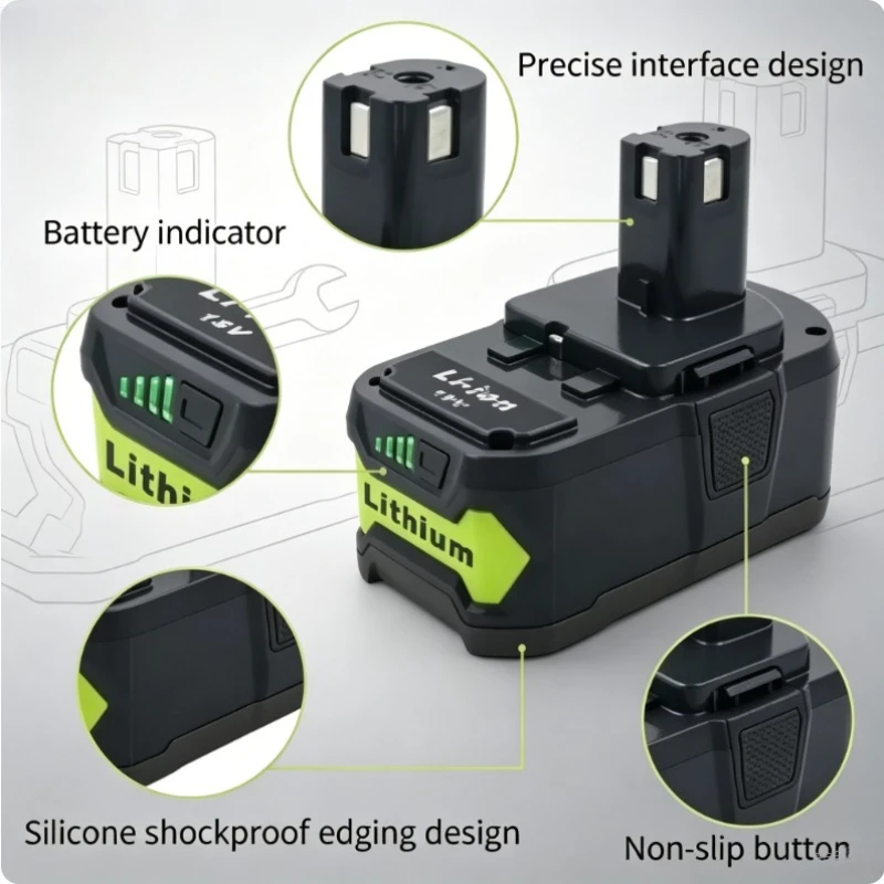 18V Lithium Battery Pack 8000mAh Compatible FOR RYOBI P103 P108 Power Tool and Hand Drill Replacement Power Tool Accessories