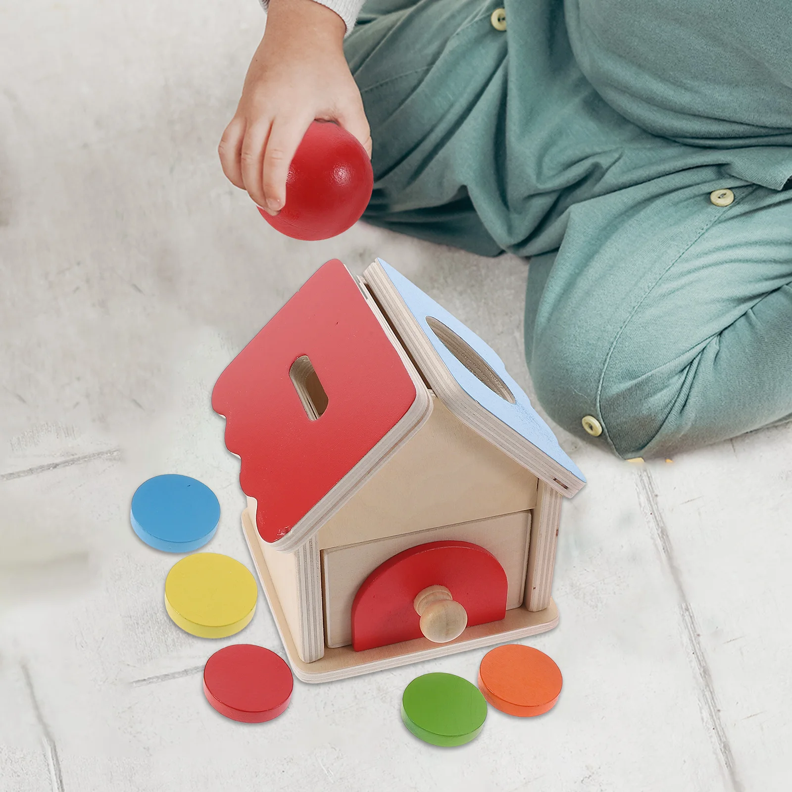 1Set Münzbox Holzhaus Schublade pädagogische Vorschule Lernen motorische Fähigkeiten Training