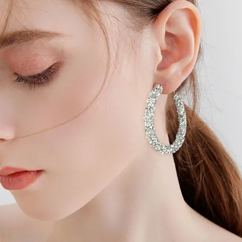 Серебряные серьги-кольца с бриллиантами
