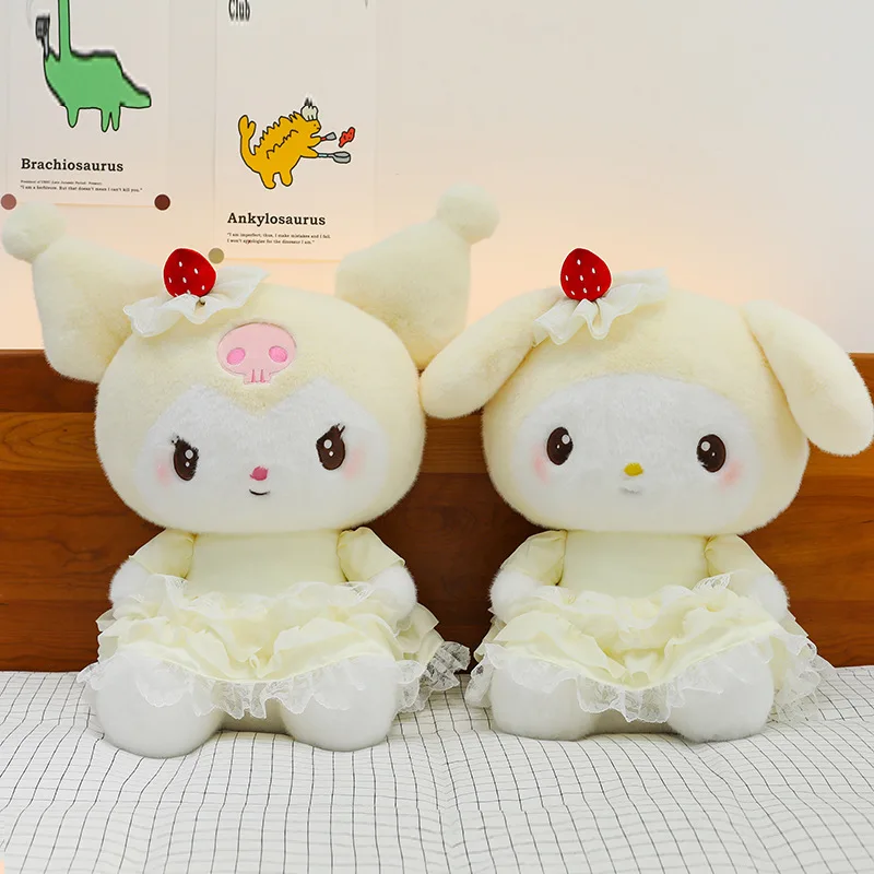 Kawaii Plüschtier Melodie und Kuromi Puppe mit Hochzeitskleid Stofftier Kissen für Kinder Geburtstag Weihnachtsgeschenk Süßes kuscheliges Baby