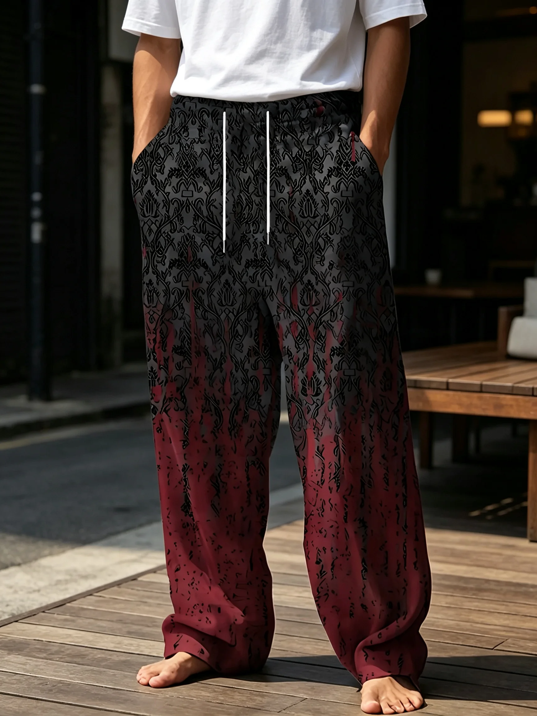 Men'S Summer Casual Jogger Pants, Elastic Drawstring Waistband And Front Pockets - Comfortable Soft Print Athletic Trousers