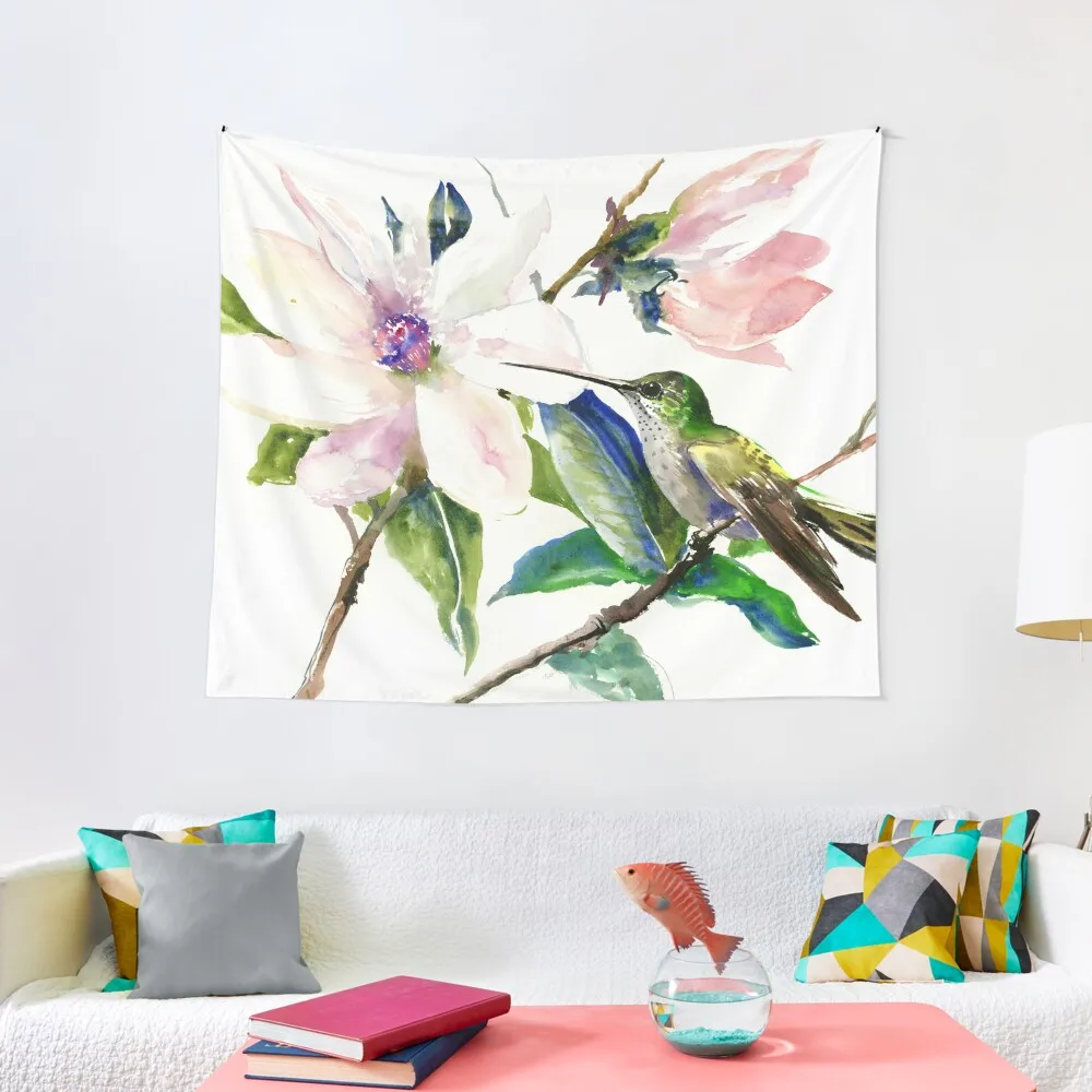 Hummingbird and Magnolia Flowers Tapestry Room Decoration Accessories Wallpaper Tapestry