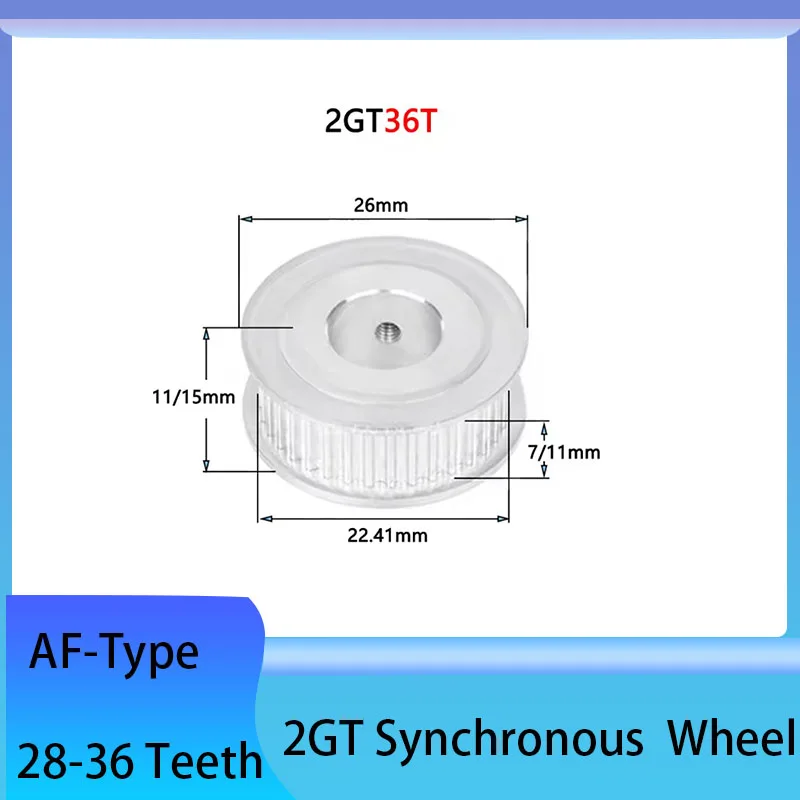1Pcs 2GT Pulley Aluminum Alloy AF Synchronous Transmission Bore 4-12.7mm/10 keys 3/ 4/8 keys 3 Tooth Width 7mm 28-36 Teeth