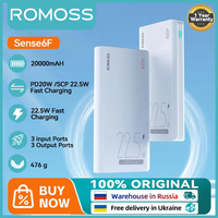 ROMOSS Sense6F Power Bank 20000mAh 22.5W Fast Charge Type C Romoss Charger External Battery For Xiaomi 13 iphone 15 Smartphones