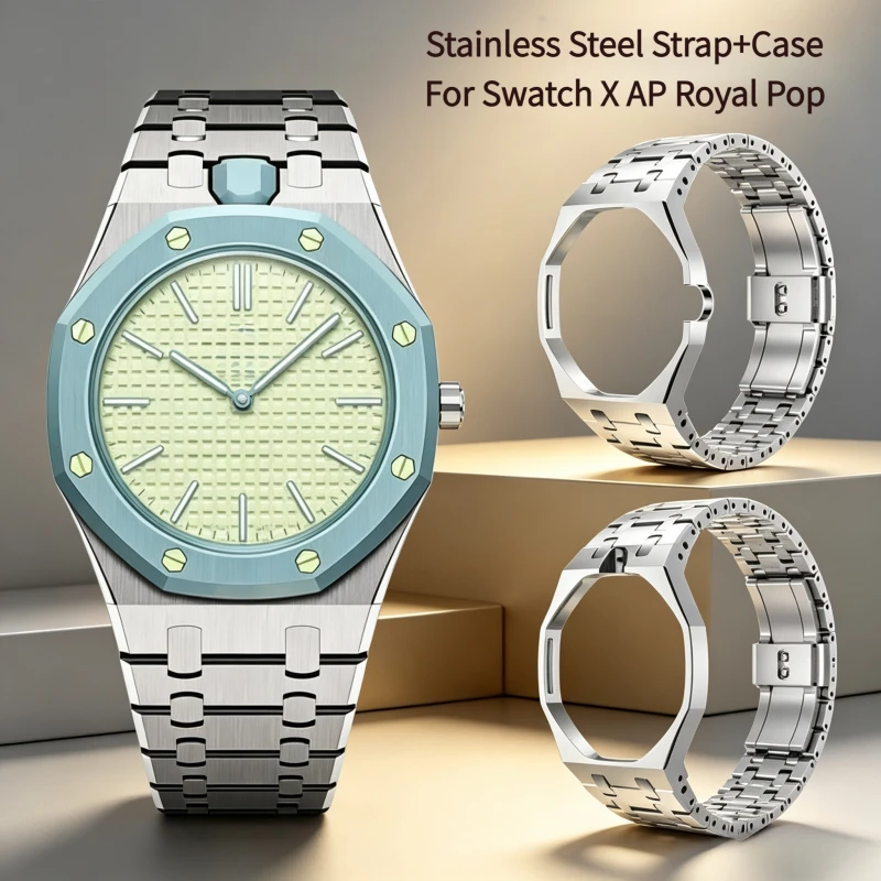 Stainless Steel Strap+Case For Swatch X AP Royal Pop Pocket Watch Changer To Wristwatch Modification Kit Accessories