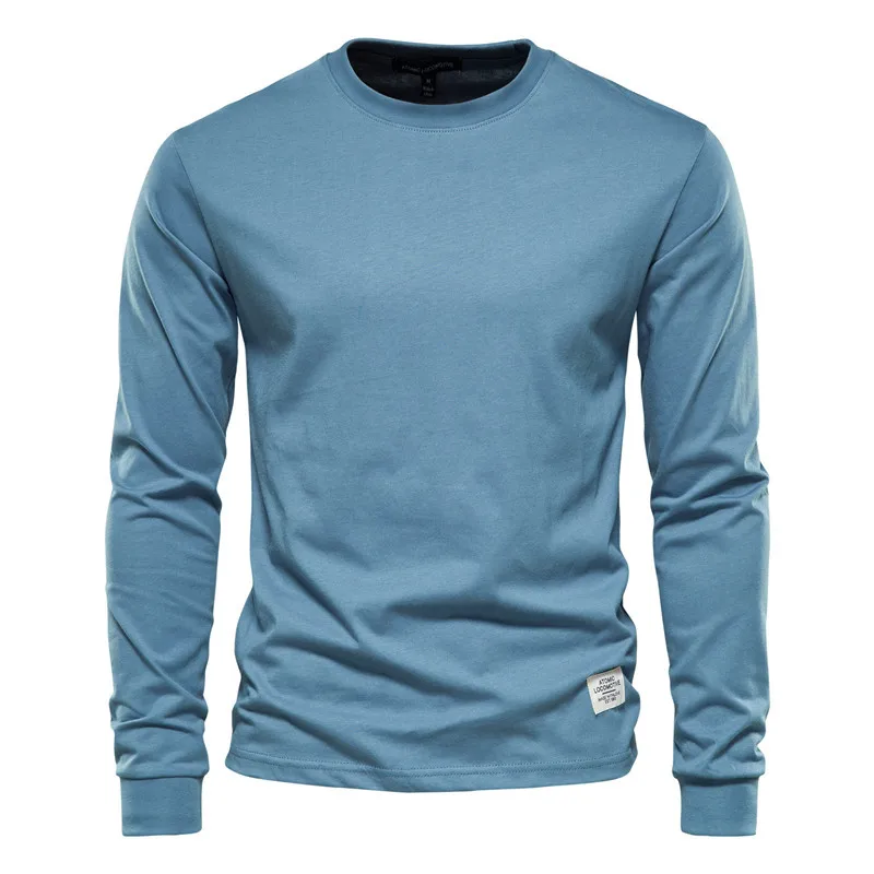 Long Sleeve T-shirt Men Solid Color Cotton Casual O-neck Mens Tshirts Spring Autumn High Quality Basic T-shirt Male