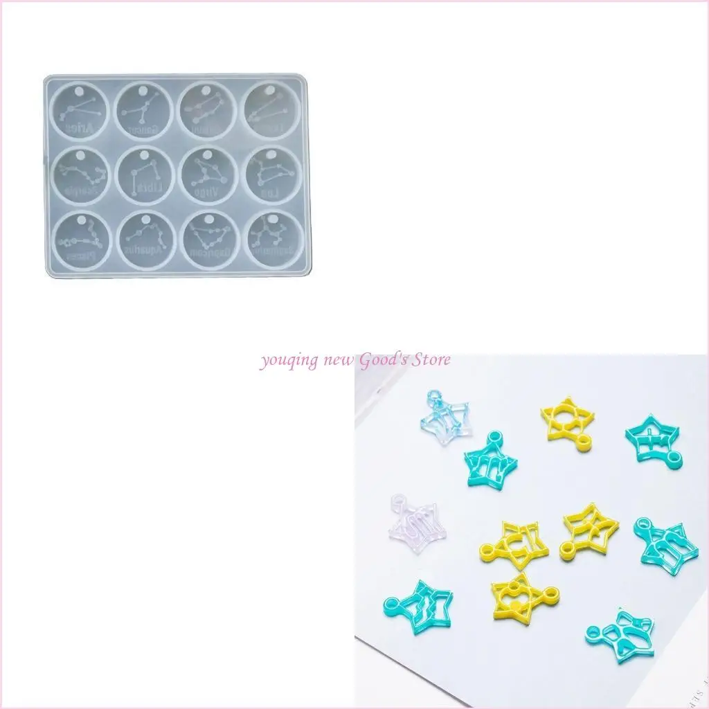

57QA Handmade Hanging Ornaments Mold 12 Constellations Pendant Casting Silicone Mould