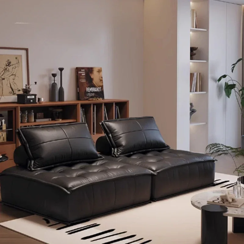 Sofá otomano italiano negro de látex nórdico, salón individual, sala de estar, Puffs, canapé Modular seccional, muebles para el hogar