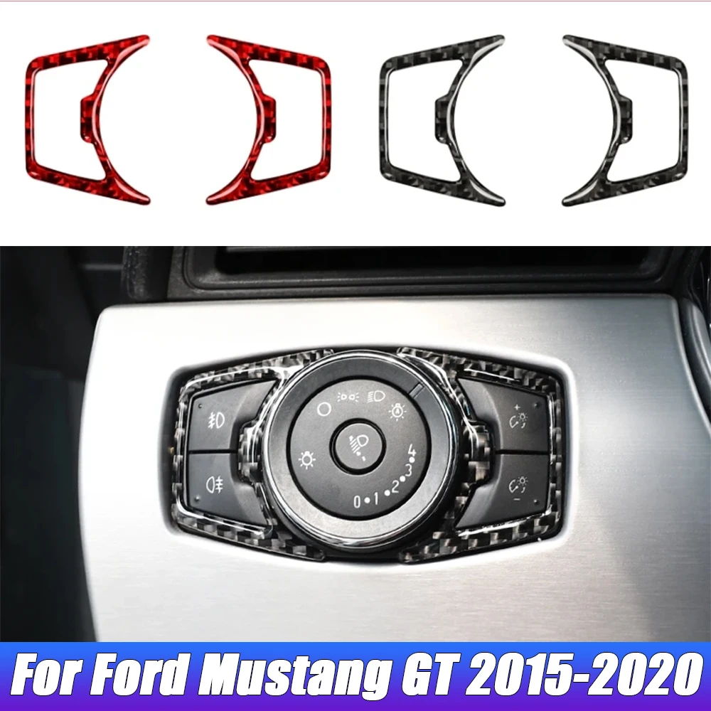 

Carbon Fiber Car Headlight Switch Cover Trim Stickers Decoration Frame for Ford Mustang GT 2015-2021 Car Interior Accessories