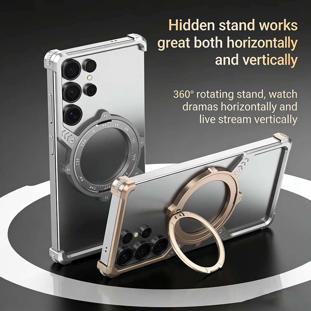 

For Samsung S26 Ultra/S25 Ultra S‑Shape Metal Creative Case, Bare Feel Shockproof Wear-Resistant Personality Cover