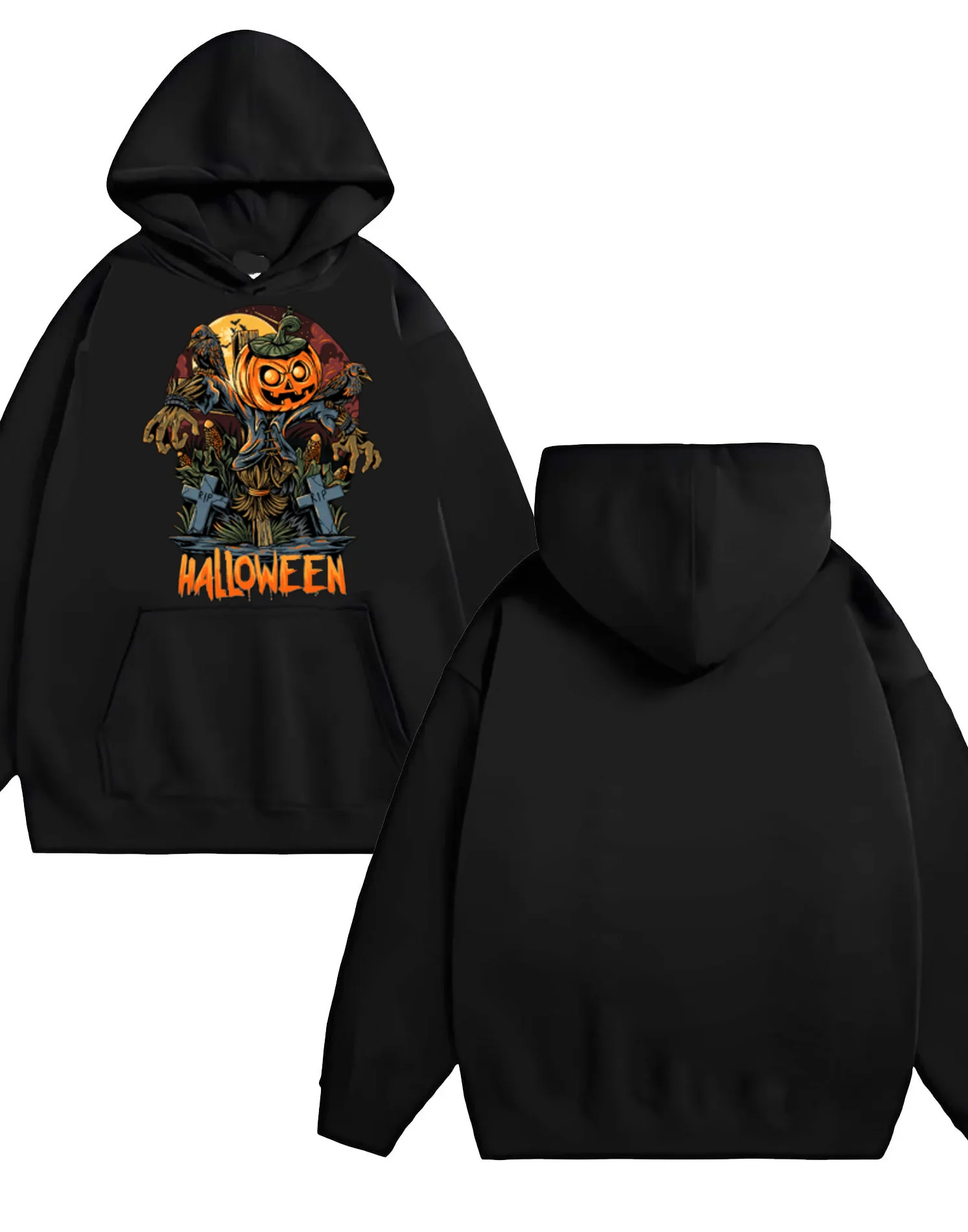 2025 Trendy Halloween Evil Pumpkin Personalized Print Fashion Loose Casual 330G heavy duty hooded sweatshirt
