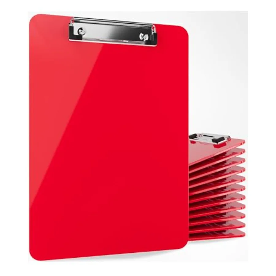 

Red Plastic Clipboards Set of Multi Pack Clipboard - Strong.5 x 9 Inch Holds 100 Sheets! Acrylic Clipboards with Low Profile Cl