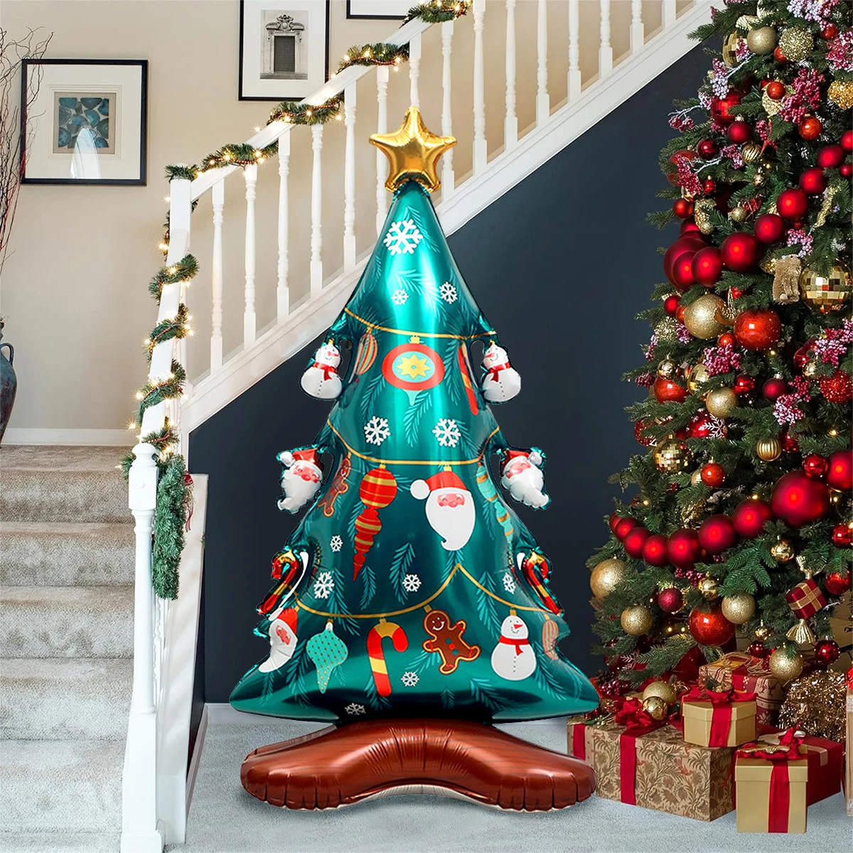 1 Stück Weihnachtsschneemann, Baum und Weihnachtsmann, goldener Elch-Ballon, geeignet für Weihnachtsfeier, Neujahr, Geburtstag – Detail 6