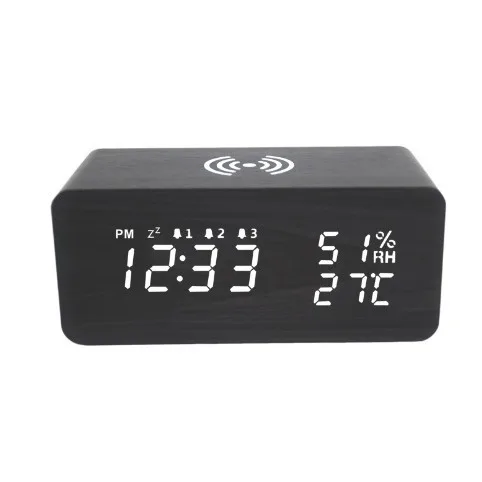 

New temperature and humidity wireless charging alarm clock, silent snooze multi-function led electronic clock