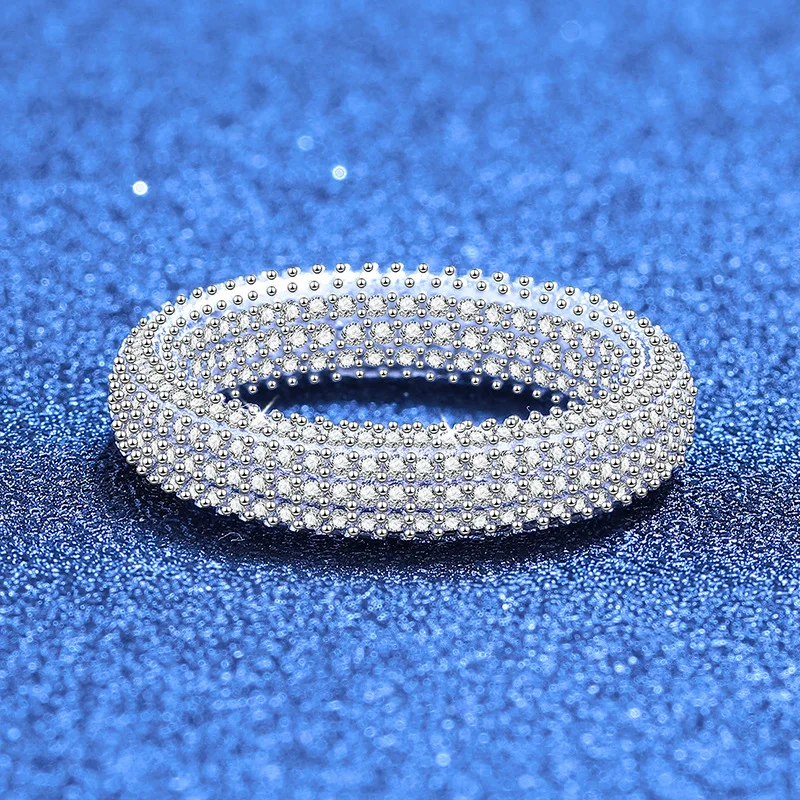 18K Real Platinum PT950 Micro-encrusted Moissanite Ring Hip Hop European American Personality Simple Trendy Men's and Women's