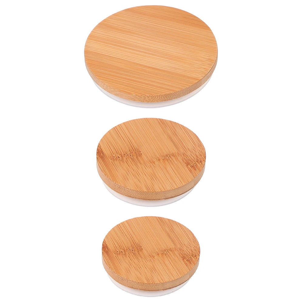 

3pcs Bamboo Wood Silicone Cover for Milk Tea Cup Lid Glass Cups Cap Round Kitchen Bar Safe Practical Premium Materials Suitable