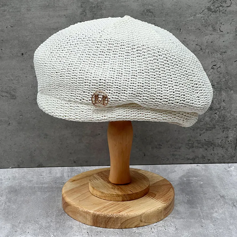 Luxury Style Summer Beret Women\'s Hat French Berets Woman Breathable Straw Sun Cap Ladies Beach Cap Women Beret Pillbox Hat