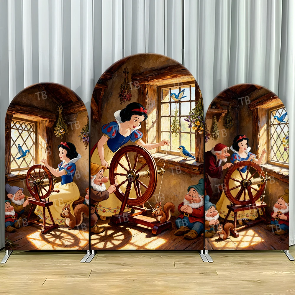 

Snow White and The Seven Dwarfs Theme Arch Backdrop Cover for Girl Birthday Party Decor Photo Background Wall Baby Shower Props