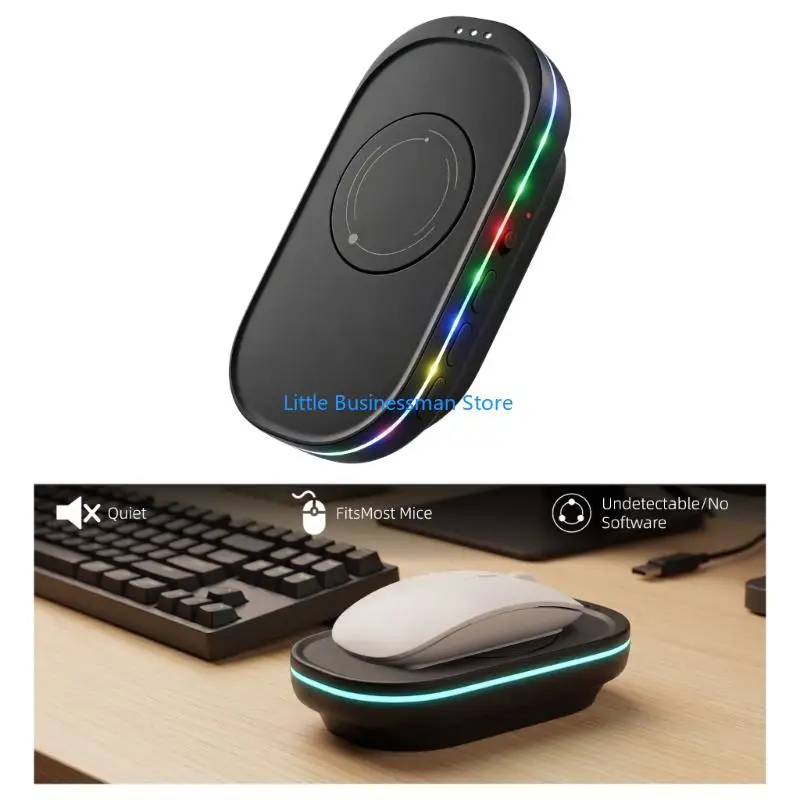 Timer Control Mouse Mover Device, Rechargeable Mouse Mover with 800Mah Battery, Body, Two Activity Modes and LED Side Light for