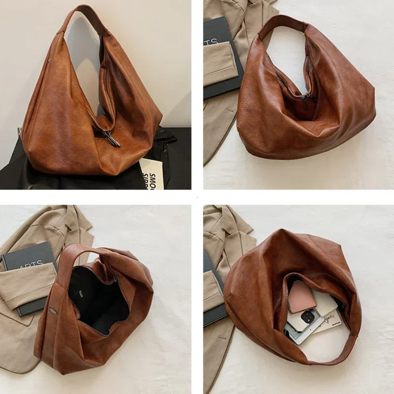 Big Black Shoulder Bags for Women Large Hobo Shopper Bag Solid Color Quality Soft Leather Crossbody Handbag Lady Travel Tote Bag