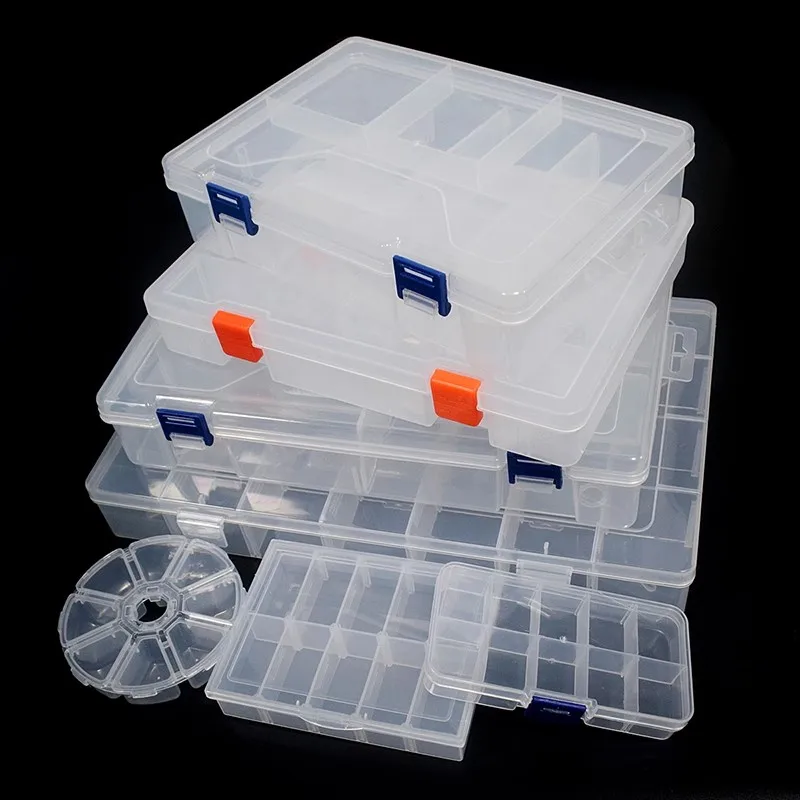 Transparent Plastic Storage Jewelry Box Compartment Adjustable Container Storage Boxes Beads Ring Earring Organizer Case