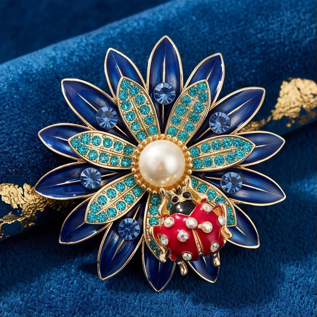 Crystal Sunflower Brooches For Women Unisex Lovely Ladybug And Flower Office Party Brooch Pin Gifts