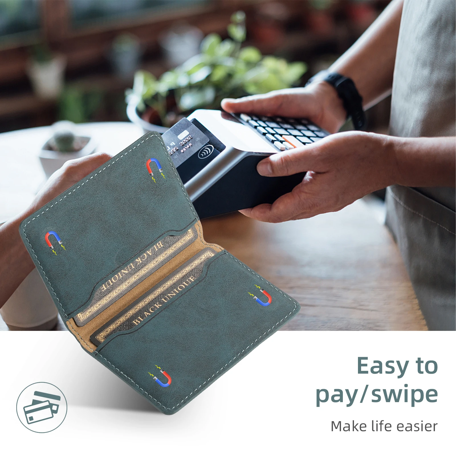 Artificial leather credit card magnetic elastic wallet(3 card slot)with strong magnetic accessories | ID card clip wallet image 6