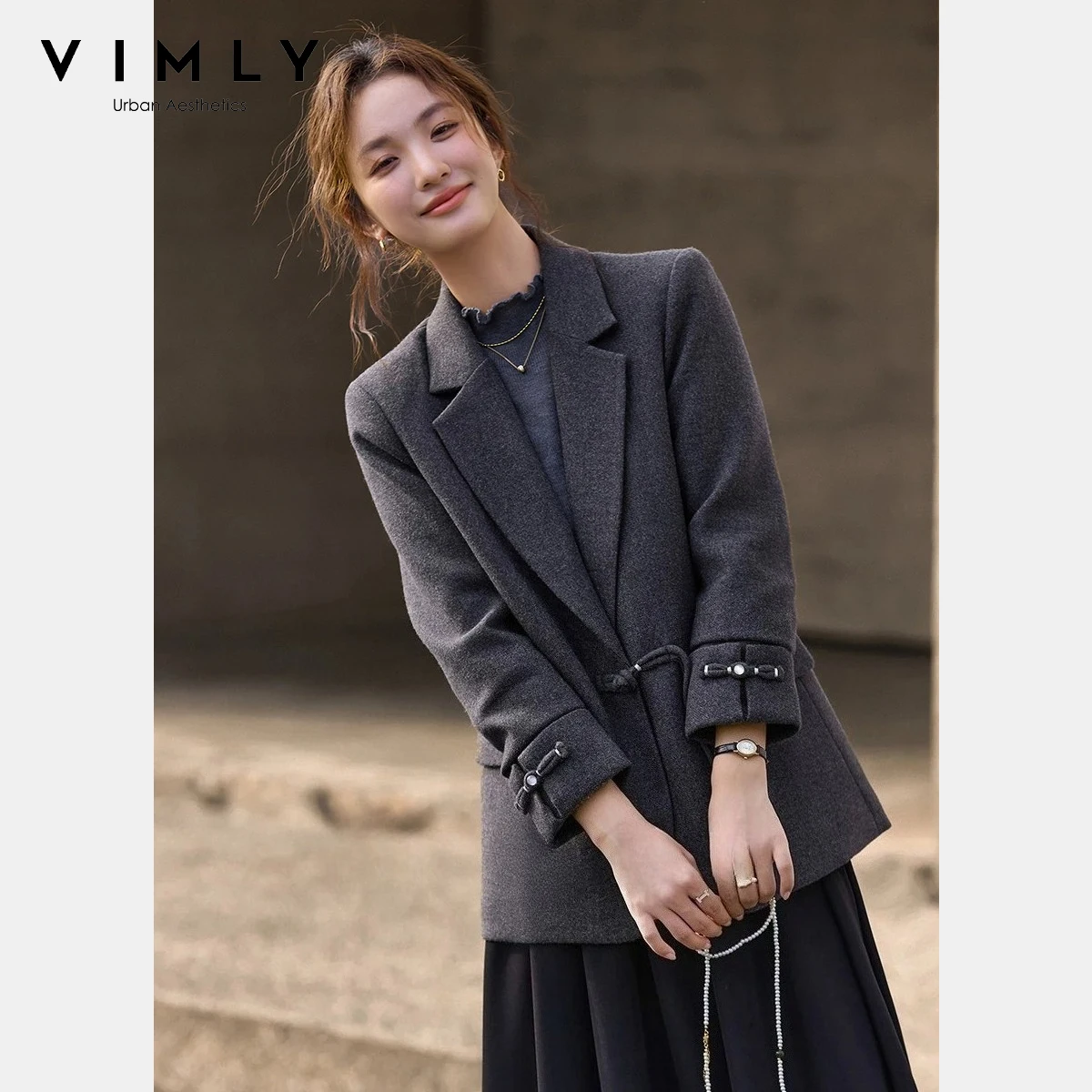 

VIMLY женская куртка в китайском стиле с лацканами и одной пуговицей, женская куртка-пиджак 2025, зимнее утепленное пальто с длинными рукавами A3262