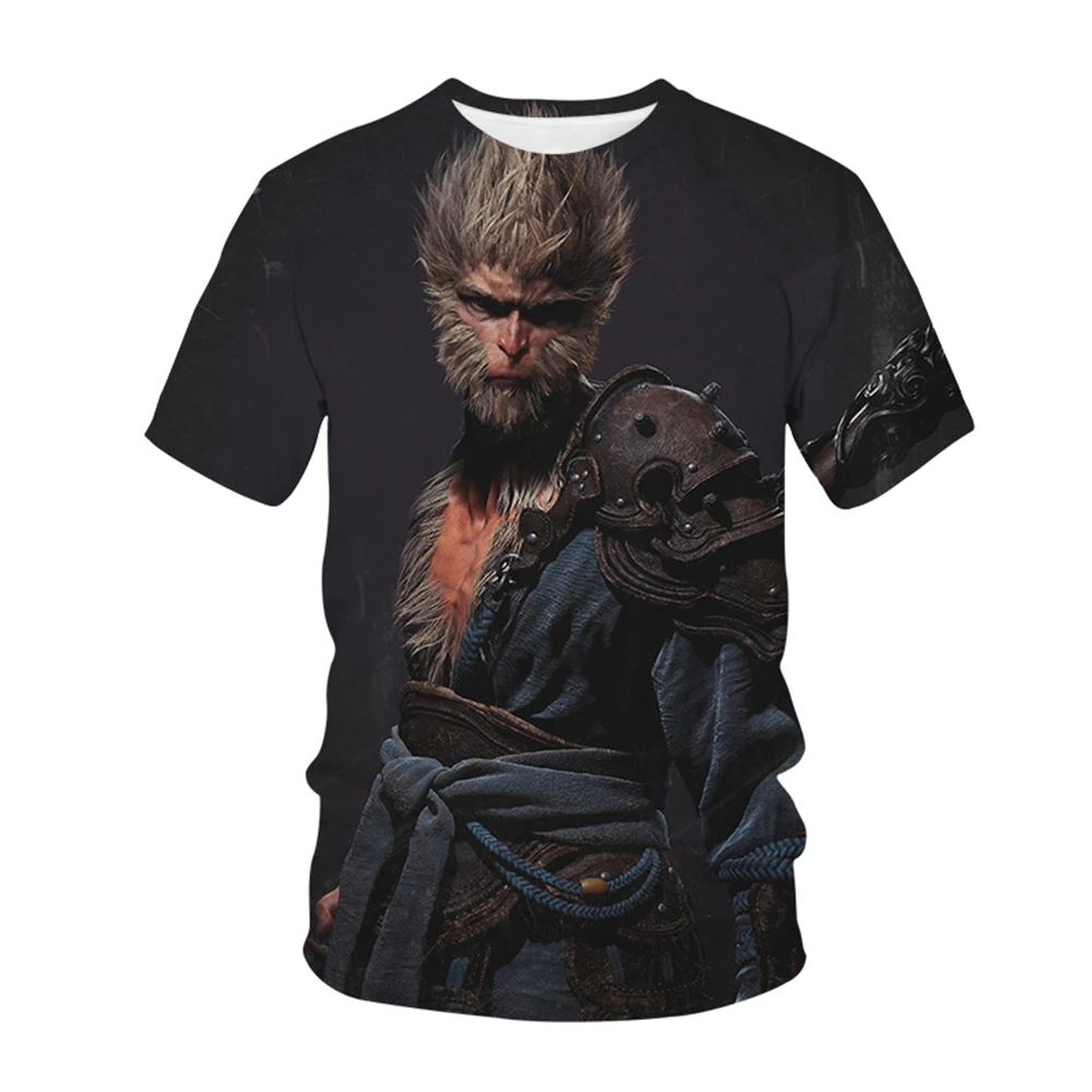 2024 Summer Black Wukong 3D Print T-Shirt Fashion Oversize Tshirts Man Short Sleeve Role Playing Games Tee Shirt Men\'s Clothing