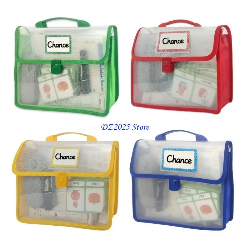 Q6RC Handheld File Bag Portable Project Case Handheld Book Bag Clear Label Window 31x5.5x23cm File Storage Bag for Student