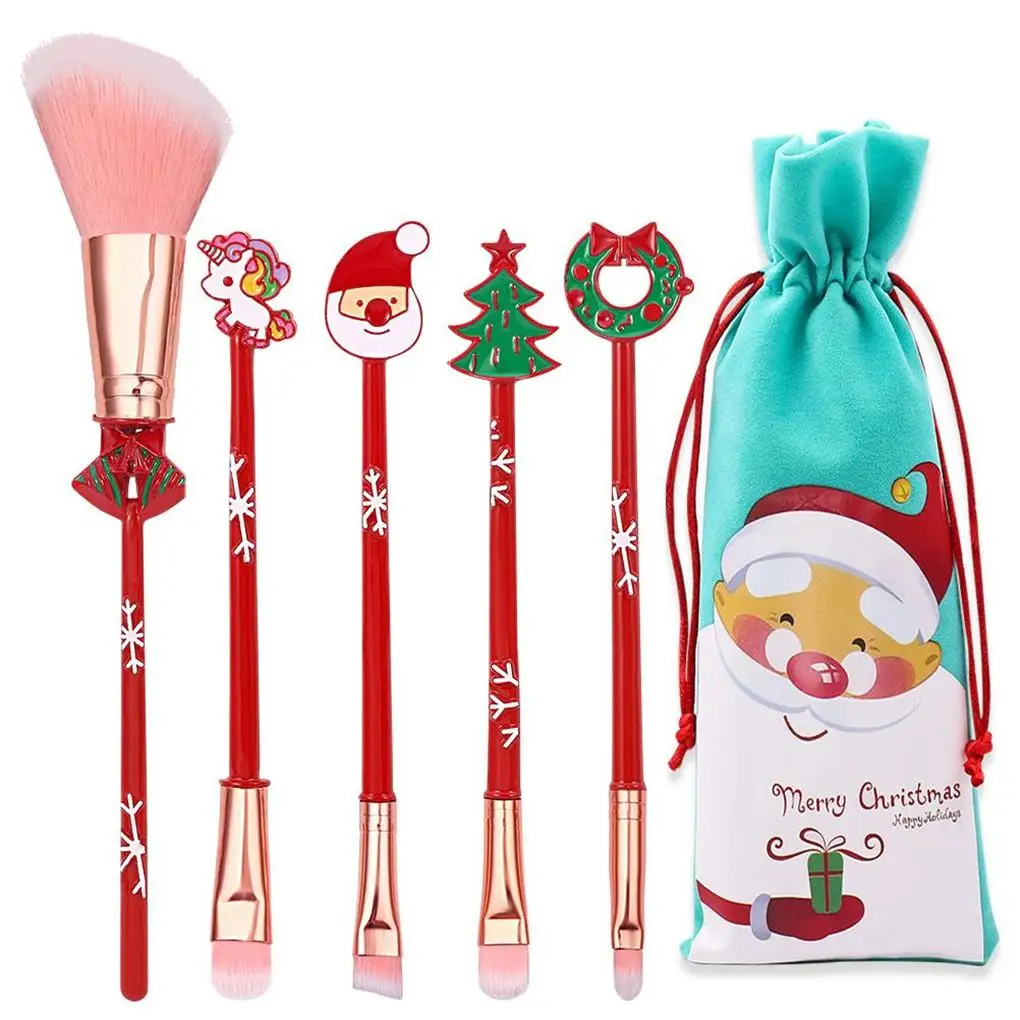 

Xmas Makeup Brush with Drawstring Bag Brushes Set Metal Handle Beauty Cosmetic Tool Eyebrow Eyeshadow Lips Birthday Accessories