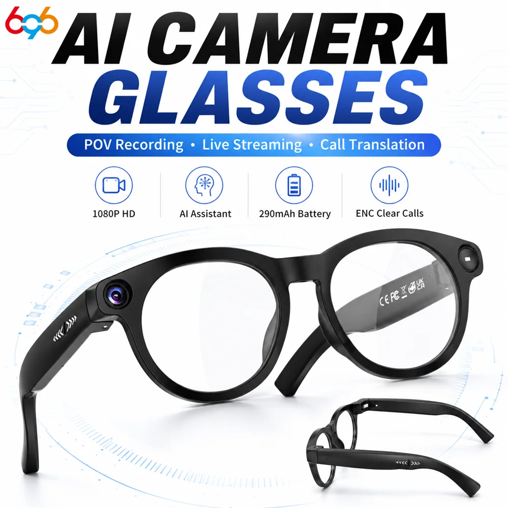 Intelligent Shooting Glasses 800W Camera Real-time Translation Support Live Streaming Video Call Noise Reduction Smart Glasses