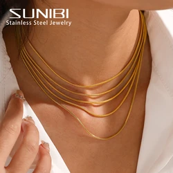 SUNIBI Stainless Steel Necklace for Women Snake Chain Choker Gold Color Fine Chain Female Necklace Fashion Jewelry Wholesale