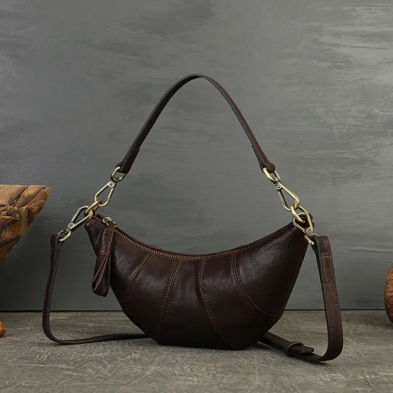 

Top Layer Crystal Vegetable-tanned Cowhide Croissant Bag, Genuine Leather Croissant Bag, Crossbody Single-shoulder Women's