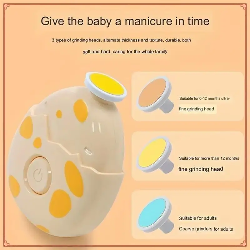 

Электрический детский триммер для ногтей, безопасный и нежный для новорожденных, включает в себя 3 шлифовальные головки