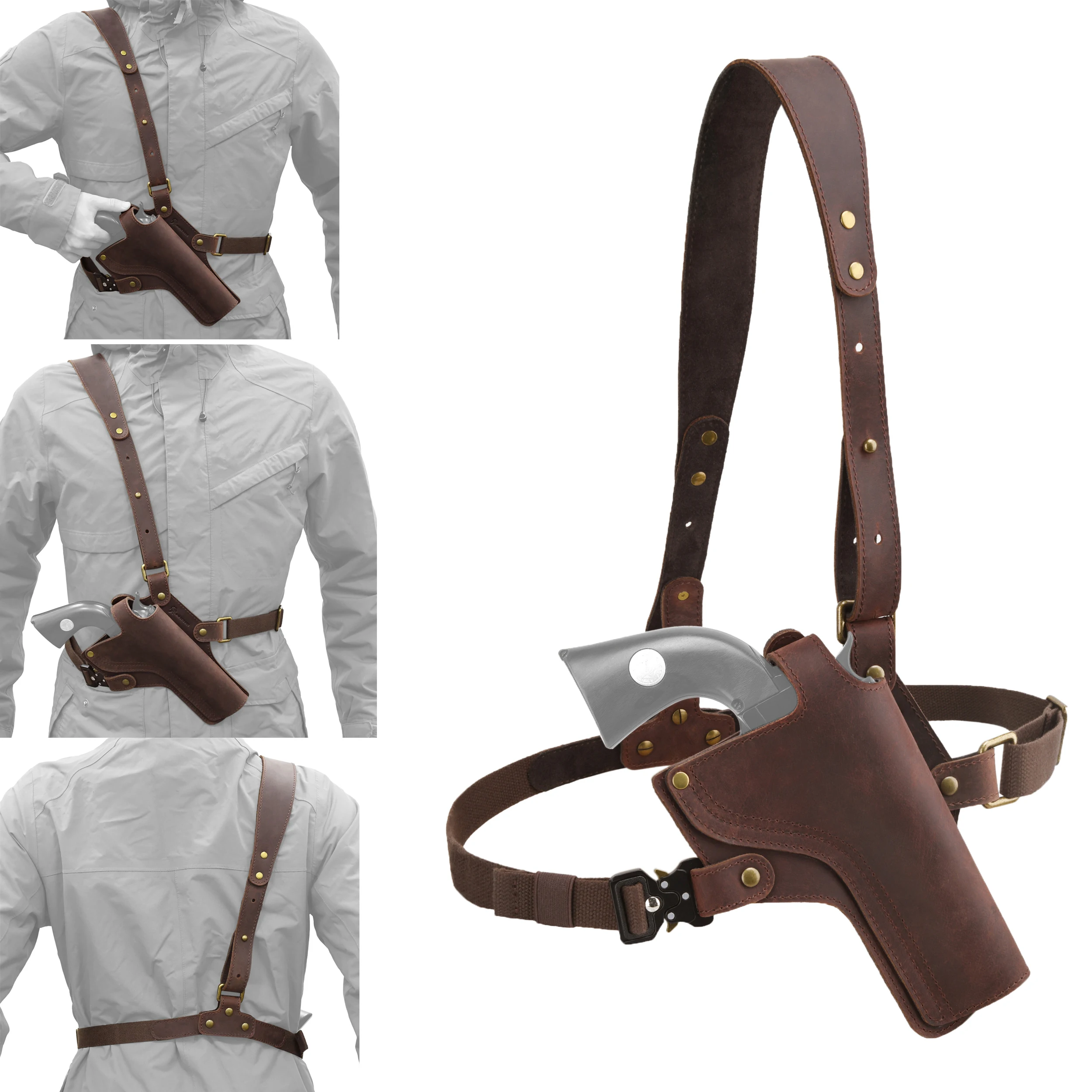 New Cowhide Leather Chest Rig Pistol Holster Gun Cover with Shoulder Strap Suitable for 5.5-inch To 7.5-inch Barrels