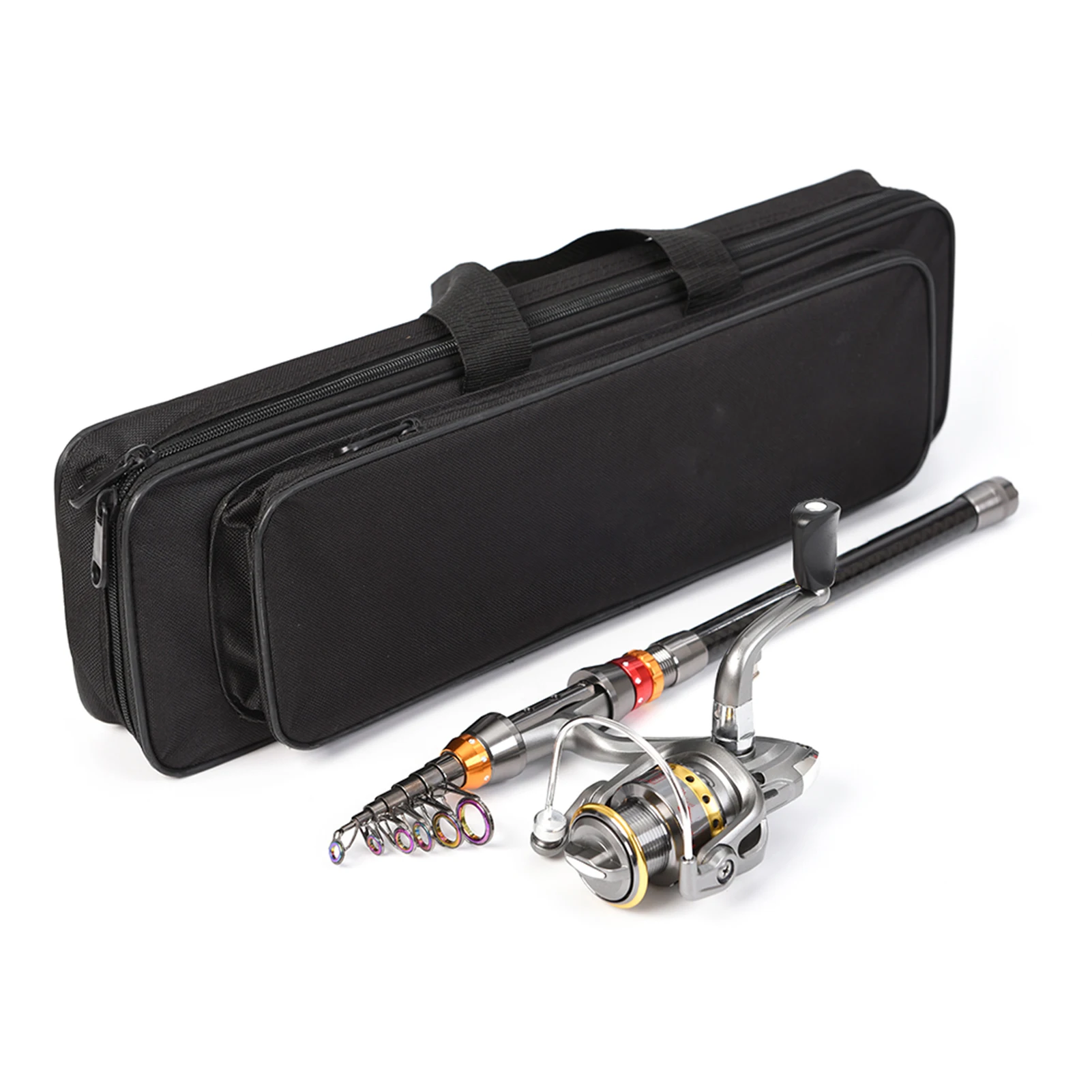 Combo de Caña de Pescar Telescópica y Carrete, Kit Completo, Caña de Pescar de Fibra de Carbono + Carrete de Pesca Giratorio + Estuche para Aparejos de Pesca