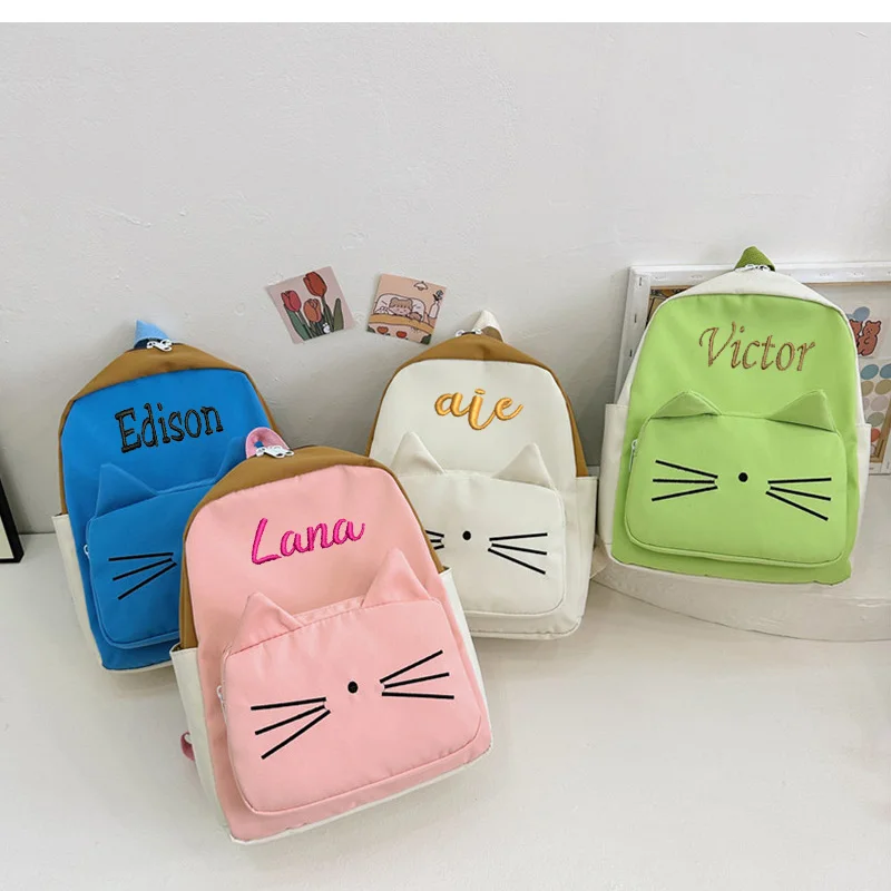 Sac à dos personnalisé avec votre nom pour enfants, sac à dos chat mignon pour fille, sac de livre de maternelle, cadeau d'ouverture