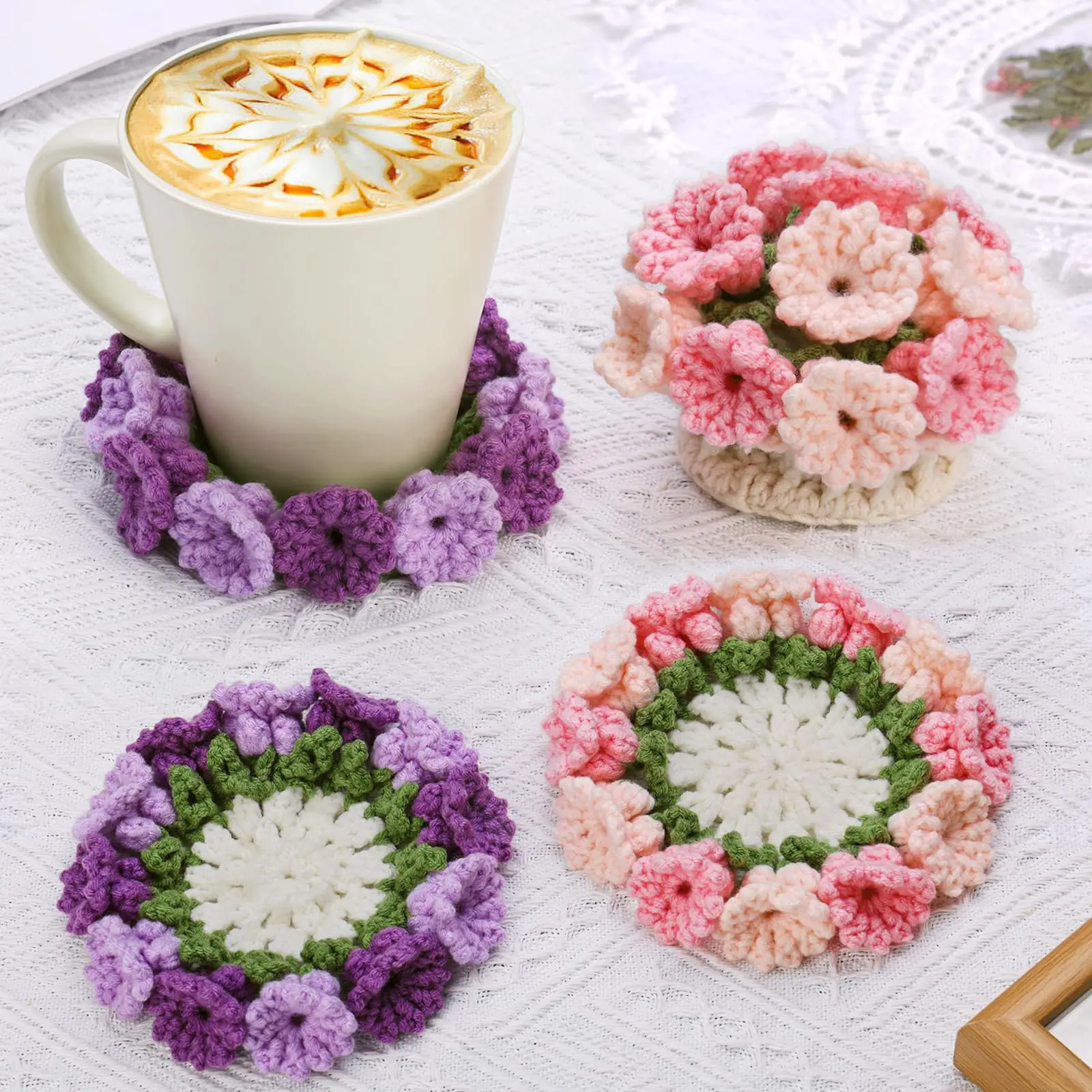 

Fenrry Coaster Flower Pot Crochet Kits for Beginners with Crochet Yarns,hooks Easy Videos Tutorials To Crochet for Home Decor