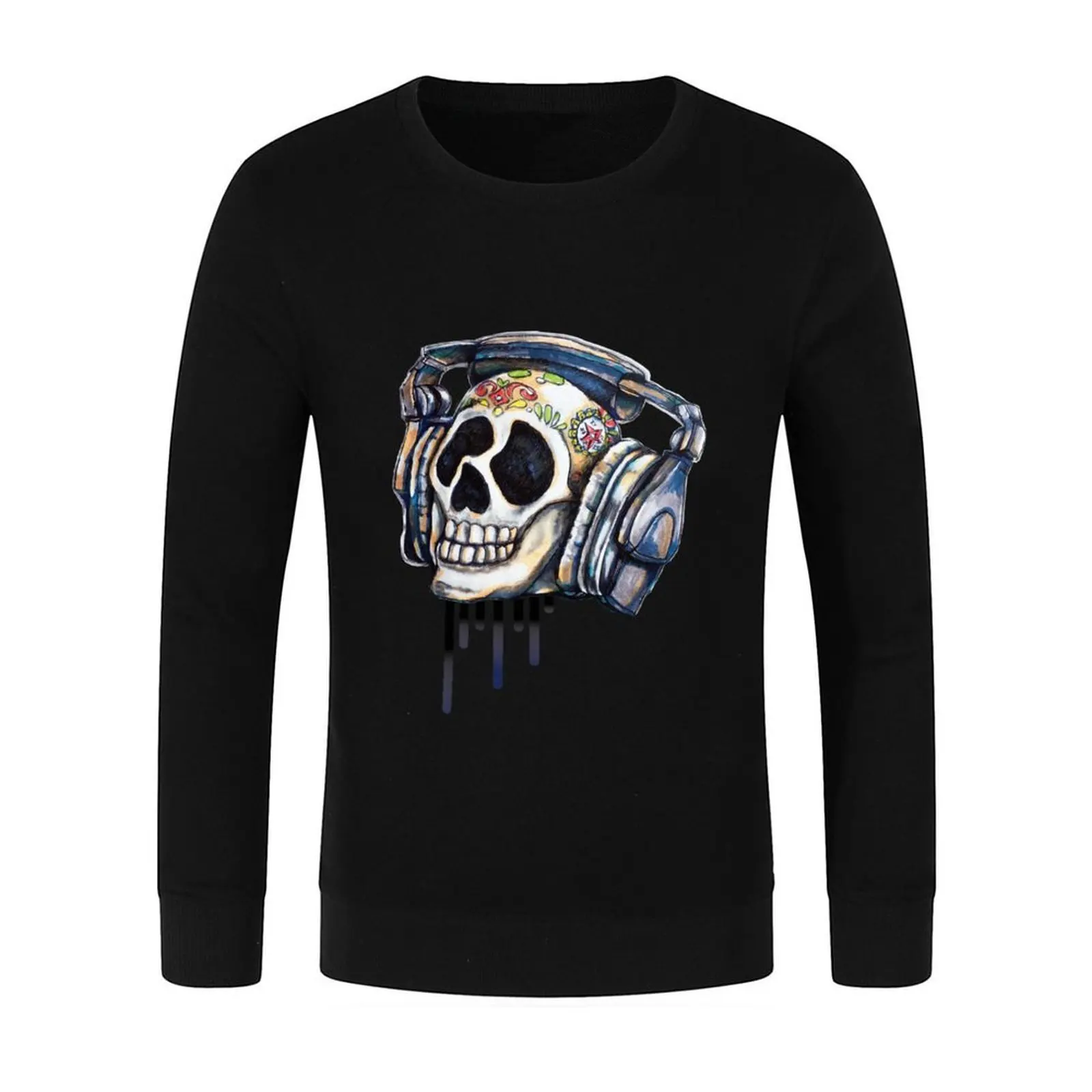 الجمجمة مع سماعات البلوز الملابس للرجال ملابس الخريف الكورية الخريف الجرافيك تي شيرت الرجال الرياضة البلوز رجل
