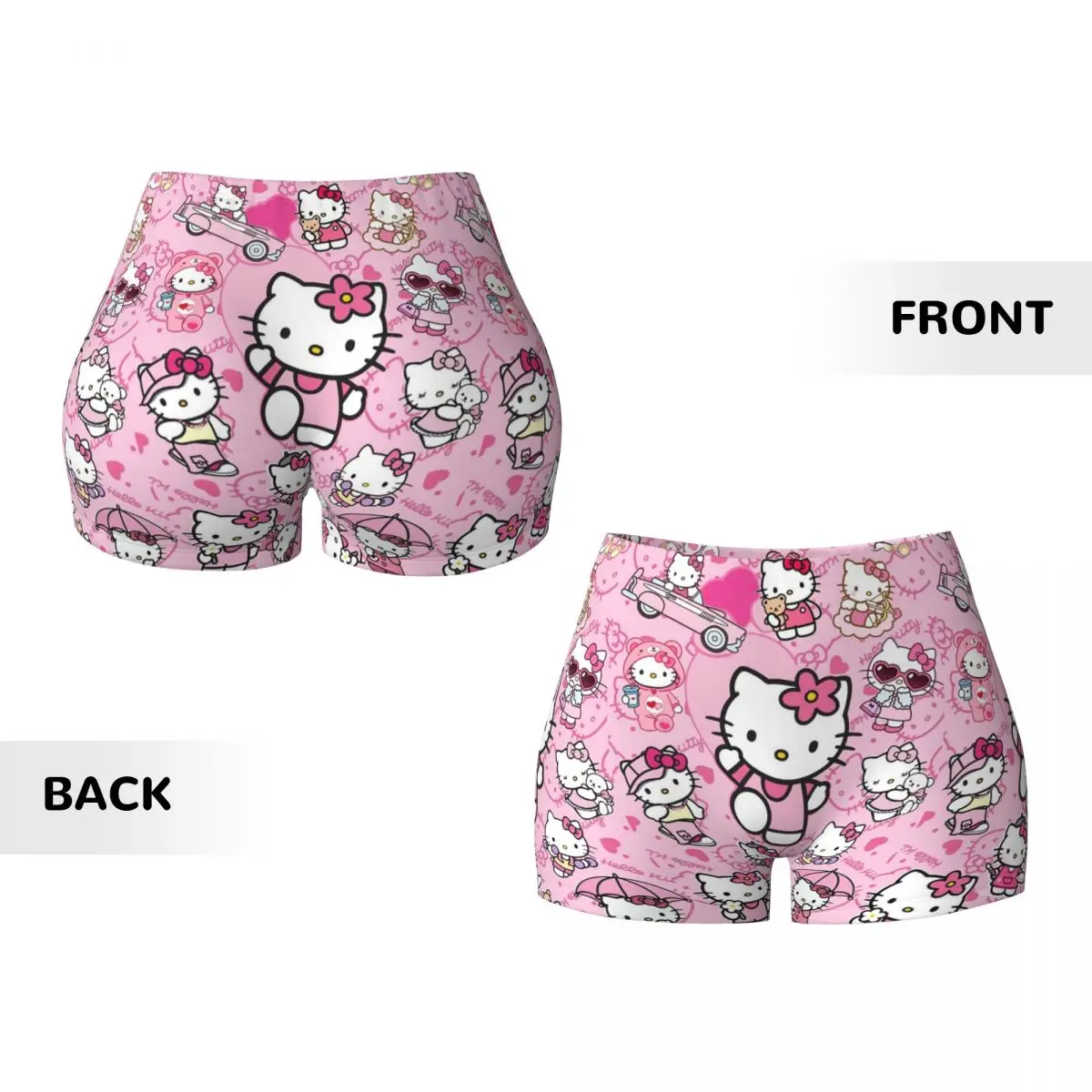 Shorts d\'entraînement de motard de volley-ball de bande dessinée d\'anime de chat Hello Kitty personnalisés pour des femmes, shorts athlétiques de