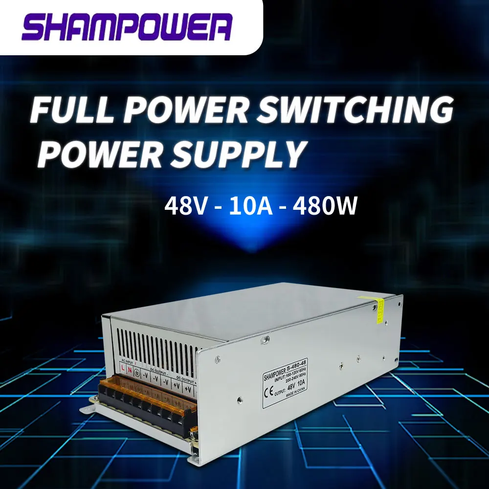 

SHAMPOWER Switching Power Supply AC 110V/220V to DC 48V 10A 480W LED Light Bar Source Power Adapter Transformer