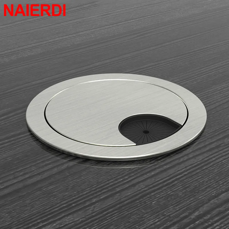 NAIERDI 50/53/60/80mm Cable Hole Cover Zinc Alloy Round Table Wire Hole Covers Outlet Port Computer Desk Grommet Line Holder