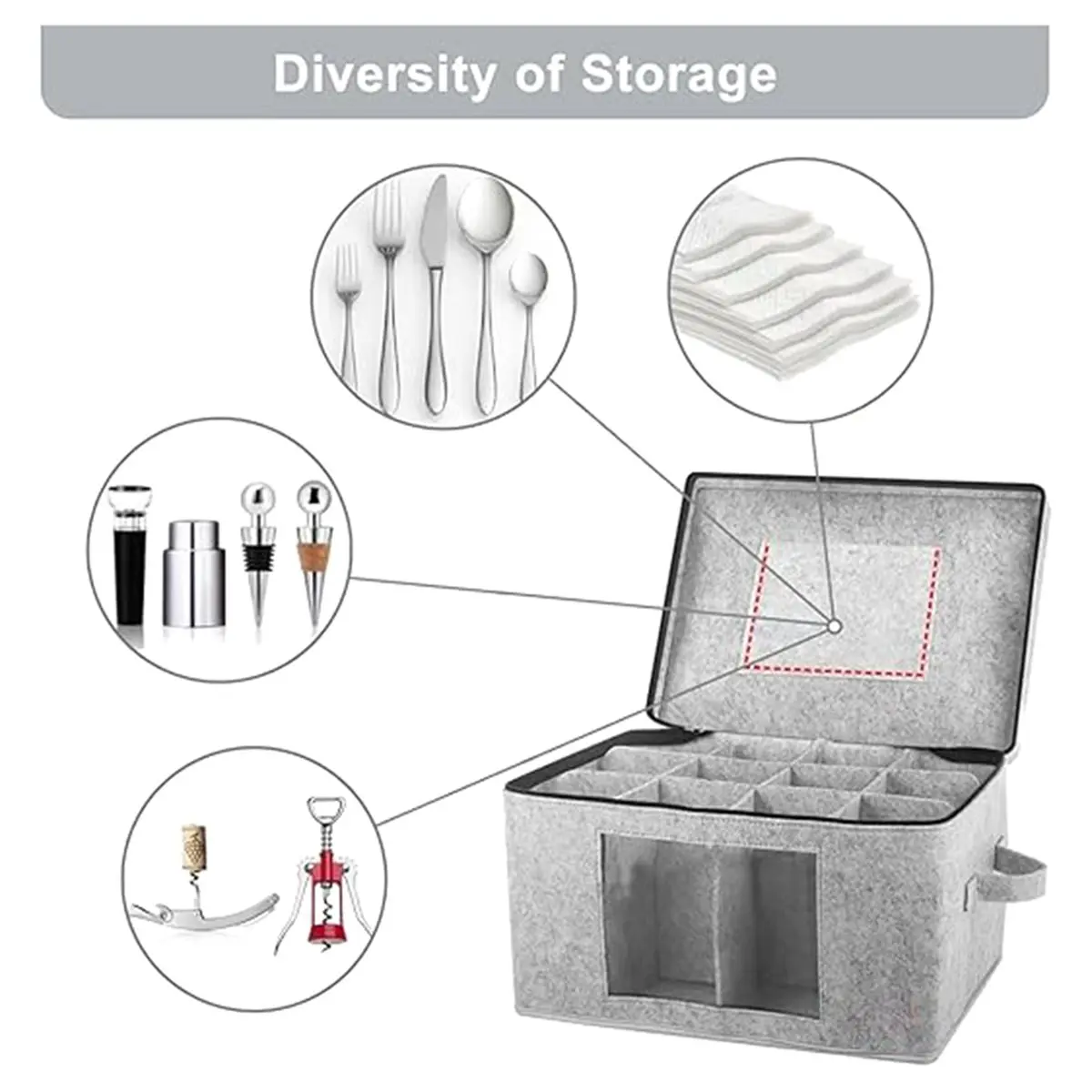 Wine Glass Storage Box with Lid, Hard Shell Stemware Storage Container with 12 Dividers,Glassware Packing Box