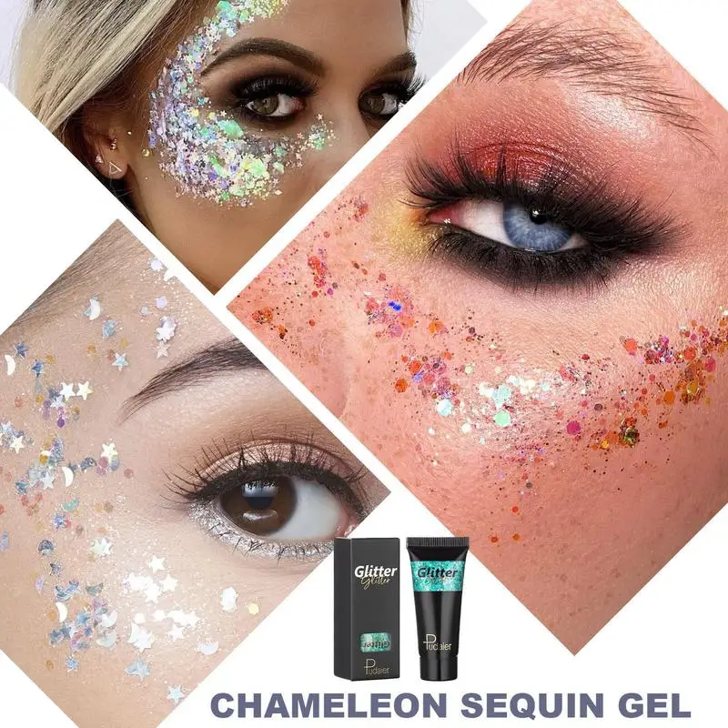 Glitter Pailletten Gel Crème Voor Gezicht Lichaam Lip Oog Nagel Diy Shinning Schaduw Shimmer Gel Kleurrijke Pailletten Podium Blijvende Make-Up