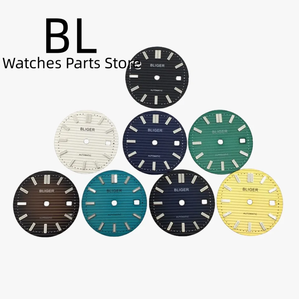 BLIGER 29mm Watch Dial Black Blue Brown Dial Green Luminous For NH35 ETA 2836 MIYOTA8215 Movements Replacement Watch Accessories