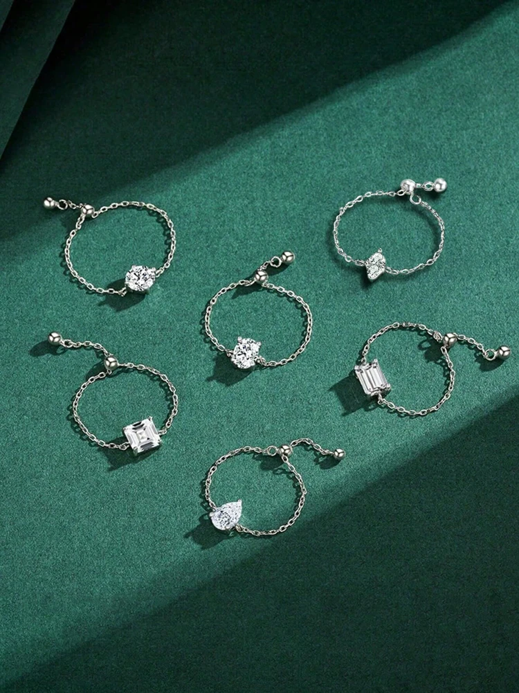 Verstellbarer Ring aus 925er-Sterlingsilber, rund, oval, Wassertropfenform, Zirkon-Kette, für Damen, Jahrestag, hochwertiger edler Schmuck – Detail 4