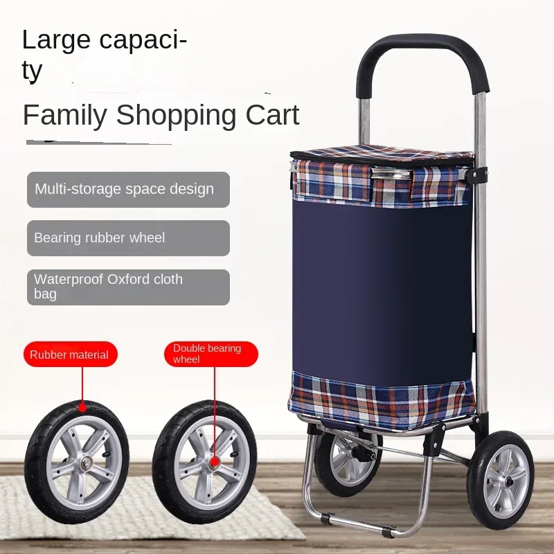 Folding Shopping Cart Storage Bag with Stair Climbing Wheels Waterproof Fabric Travel Bag Pull Trolley Max Load 30kg Outdoor