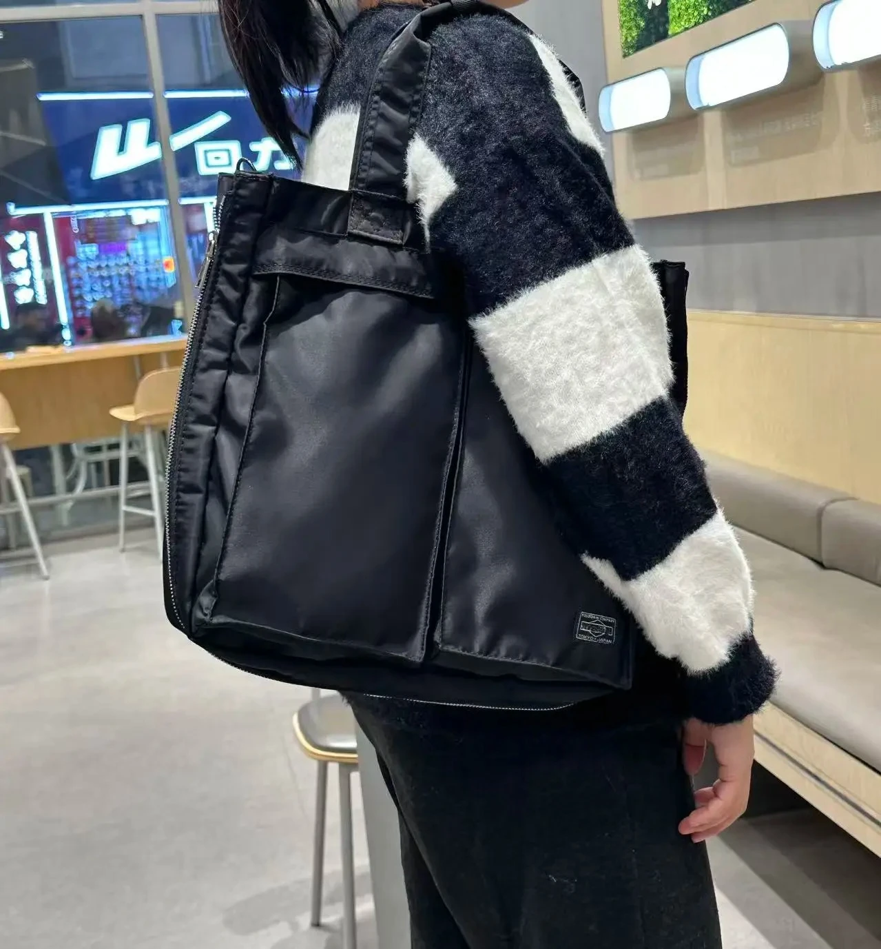 

Сумка-тоут в японском стиле из нейлона, большая вместительная сумка для поездок на работу, сумка через плечо, сумка для ноутбука, водонепроницаемый повседневный студенческий рюкзак